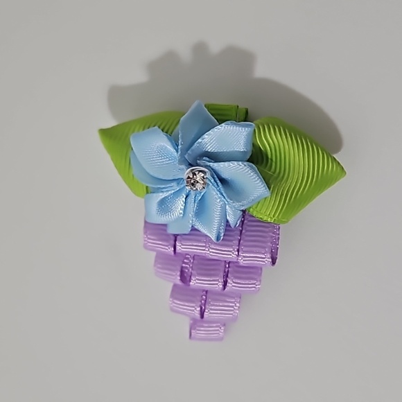 Hand Crafted purple ribbon hair accessory kids alligator clip fruit simulation - Picture 9 of 17